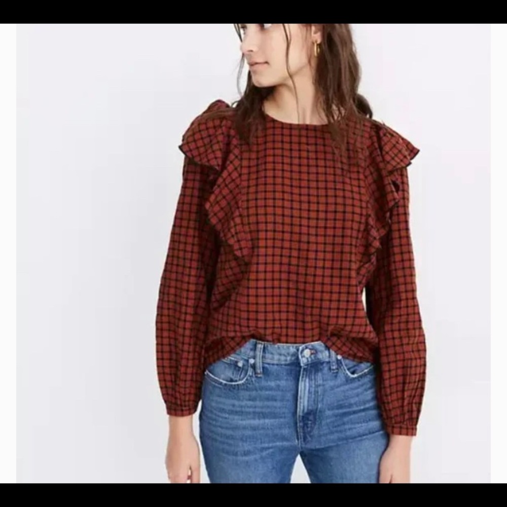 Madewell plaid ruffle top size l